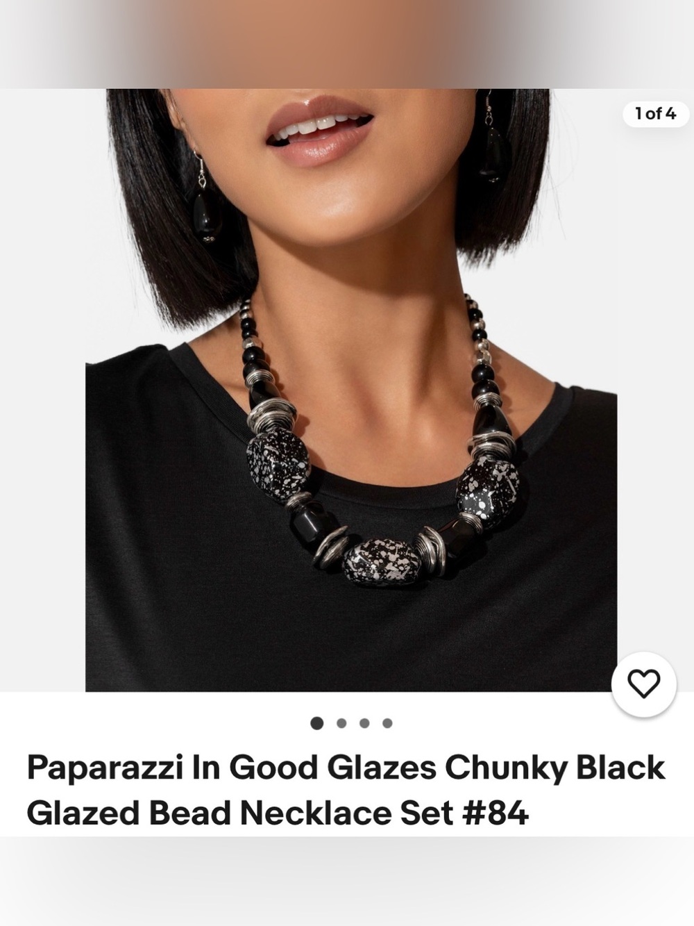 Paparazzi Black and White Chunky Bead Statement Necklace in good glazes set new